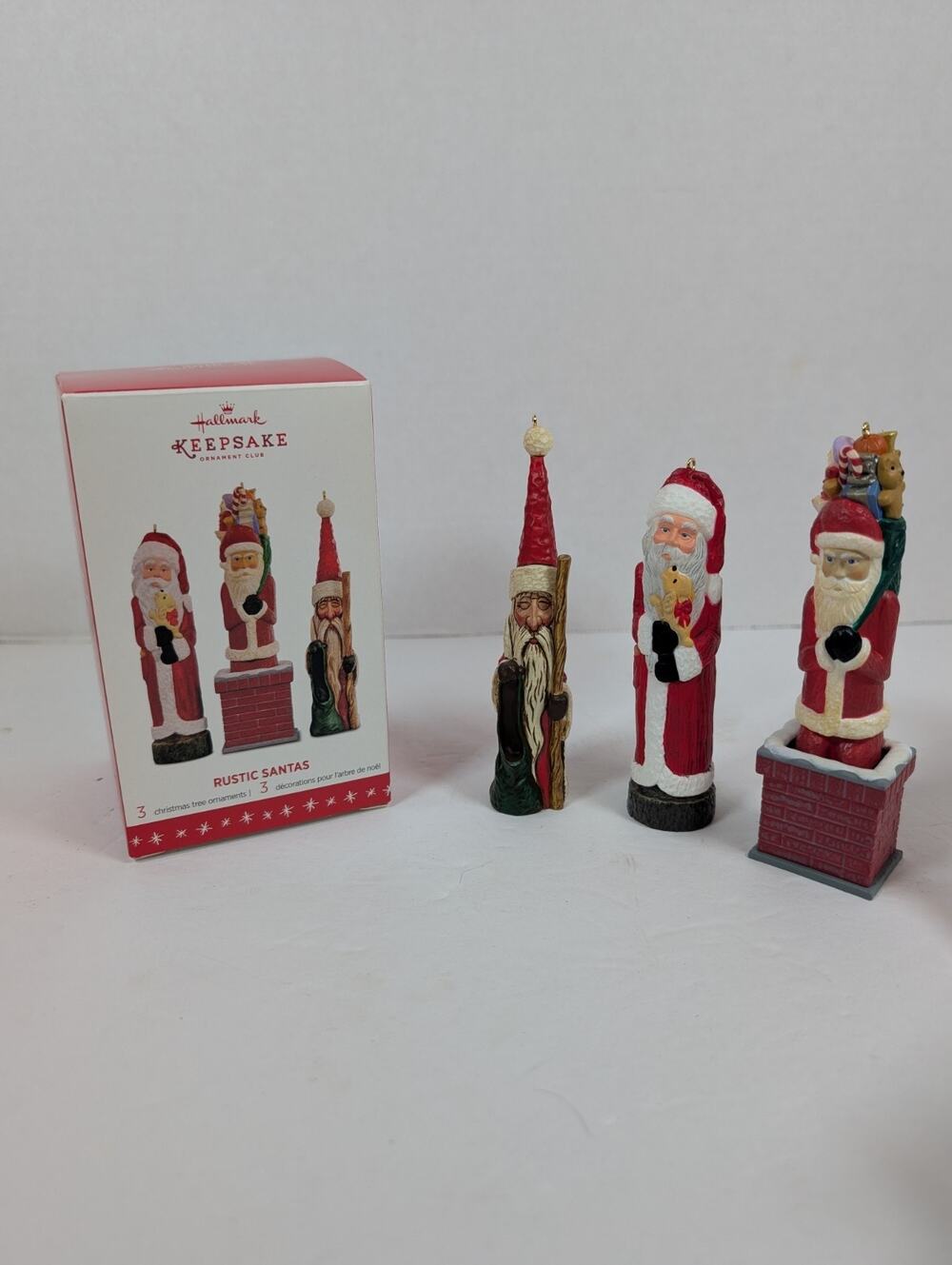 MIB 2016 Hallmark Keepsake Christmas Tree Rustic Santas 3pc Set Ornaments